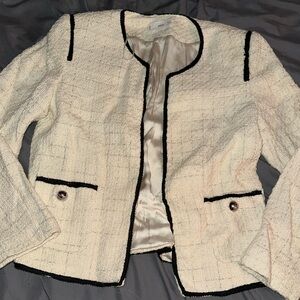 Mango Tweed Ivory Blazer Jacket Sz. S